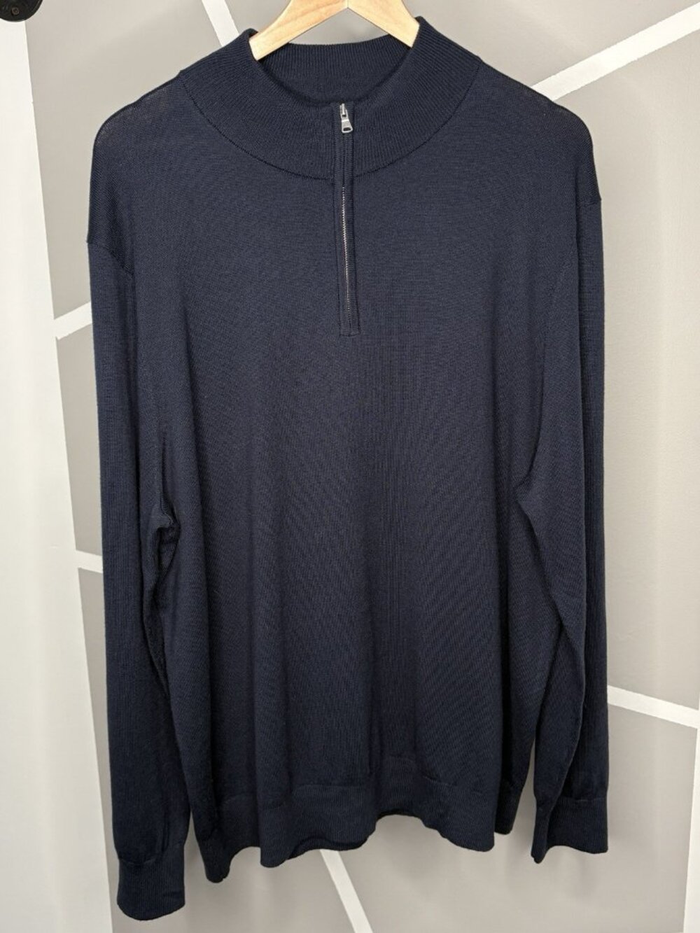 Mizzen + Main Heritage ¼ Zip Merino Wool Sweater Men’s XXL Navy Blue Soft